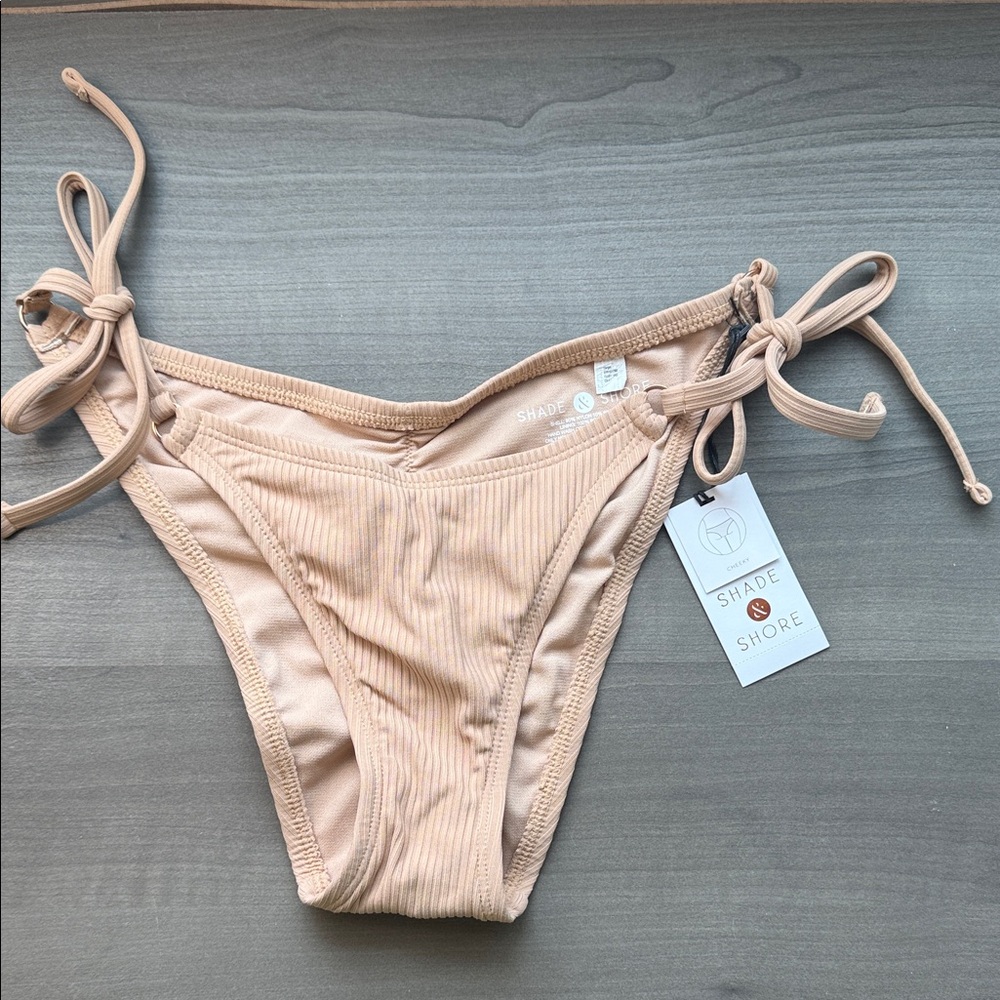 Shade & Shore Ribbed Tie-Side Bikini Bottom - Beige Blush